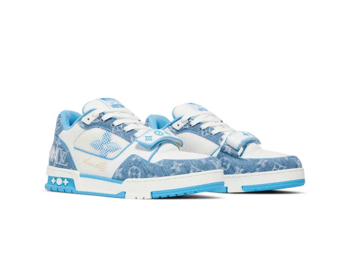 Louis Vuitton Trainer Low 'Velcro Strap - Light Blue Monogram Denim'